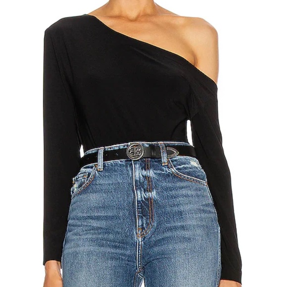 L'AGENCE Hattie Long Sleeve Black One-Shoulder Top size XL NWT - Picture 2 of 13